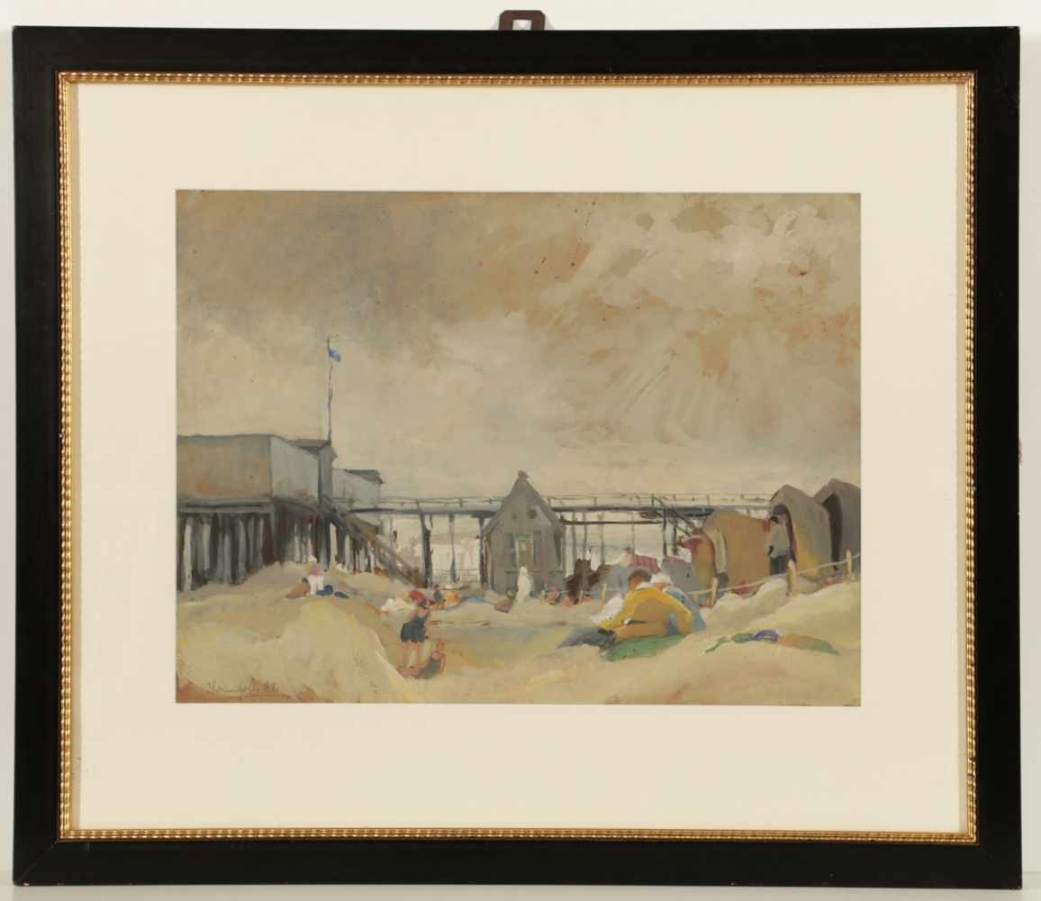 Künstler des 20. Jahrhunderts- Am Strand - Gouache/Papier. 47 x 67 cm (Passepartoutausschnitt). - Image 2 of 2