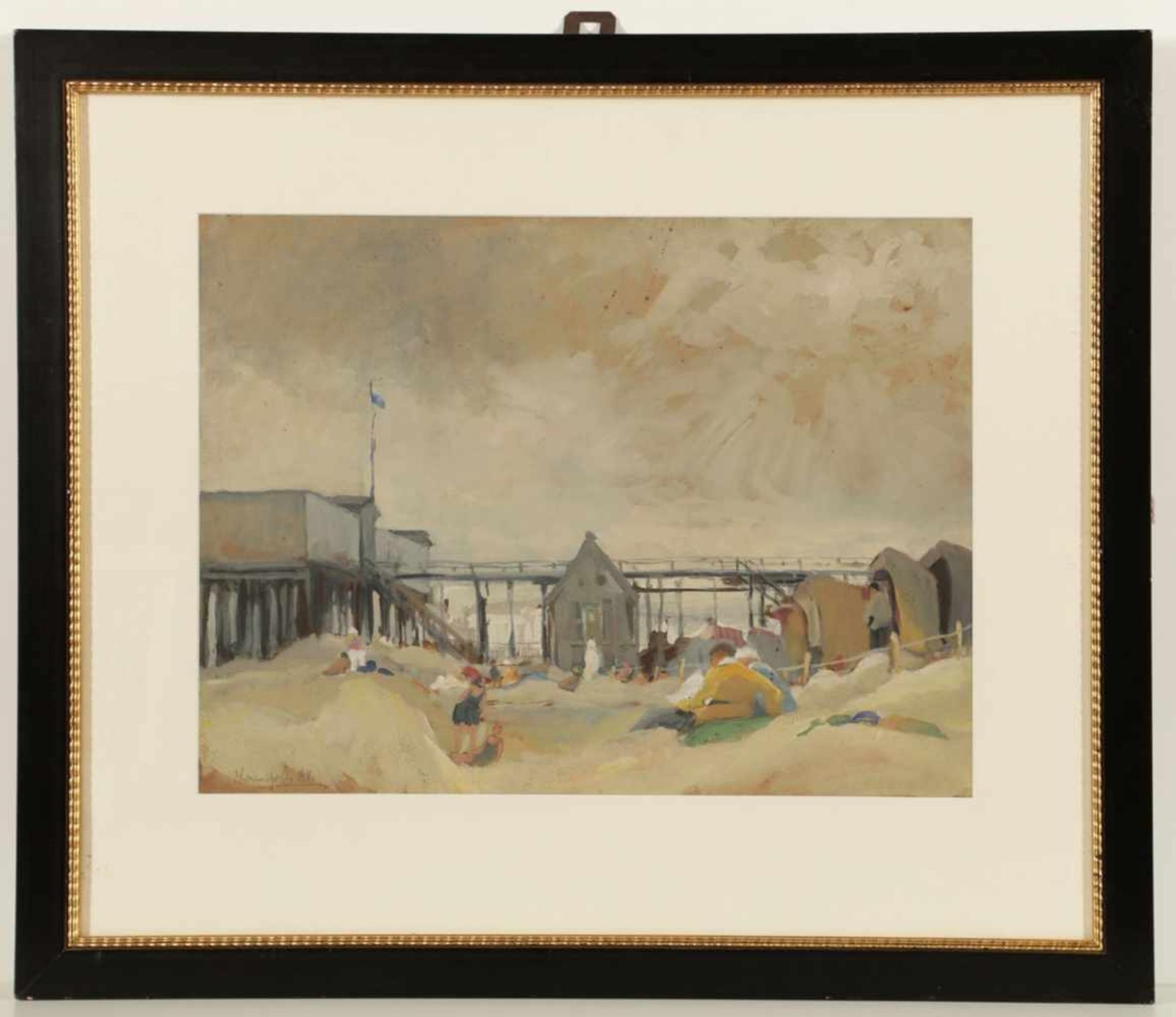 Künstler des 20. Jahrhunderts- Am Strand - Gouache/Papier. 47 x 67 cm (Passepartoutausschnitt). - Bild 2 aus 2