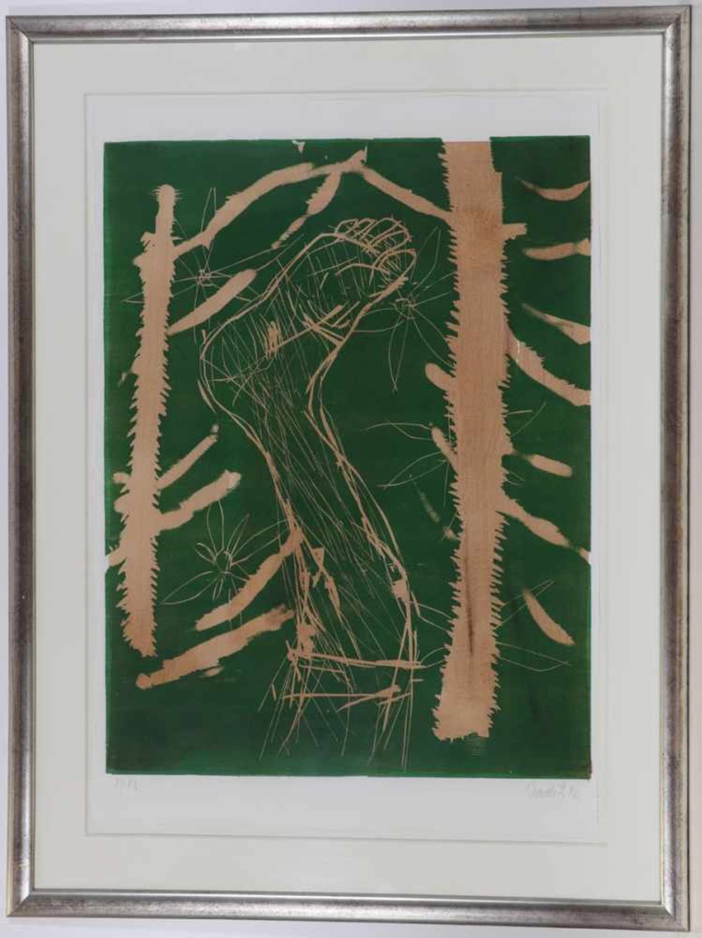 Georg Baselitz1938 Deutschbaselitz - lebt in Salzburg - "Waldfuß" - Holzschnitt in grün über - Bild 2 aus 2