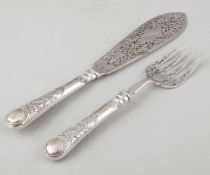 2tlg. FischbesteckMartin, Hall & Co/Sheffield/England, um 1869/70. 925er Silber. Punzen: Herst.-