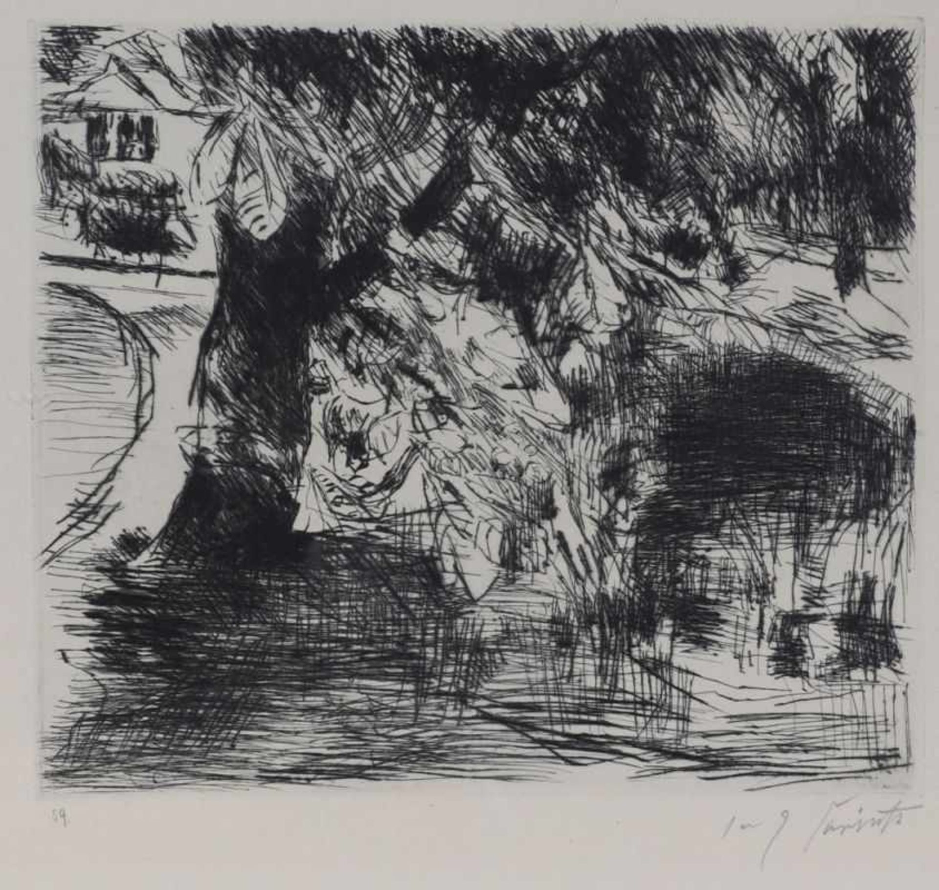 Lovis Corinth1858 Tapiau - 1925 Zandvoort - "Kastanienbäume" - Radierung/Papier. 24 x 27,5 cm, 35,