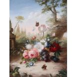 Hildegard Schwammberger1950 Essen - "Blumen in Waldlandschaft" - Öl/Holz. 40 x 30 cm. Sign. l. u.: