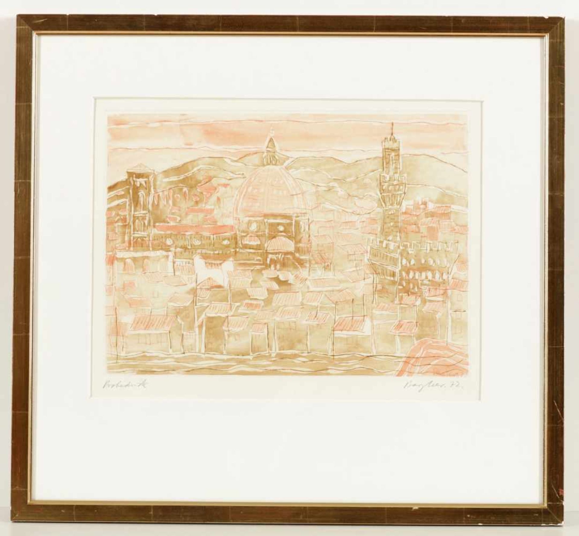 Eduard Bargheer1901 Hamburg - 1979 Hamburg - "Florenz" - Farbradierung/Papier. Probedruck. 30,5 x 42 - Bild 2 aus 2