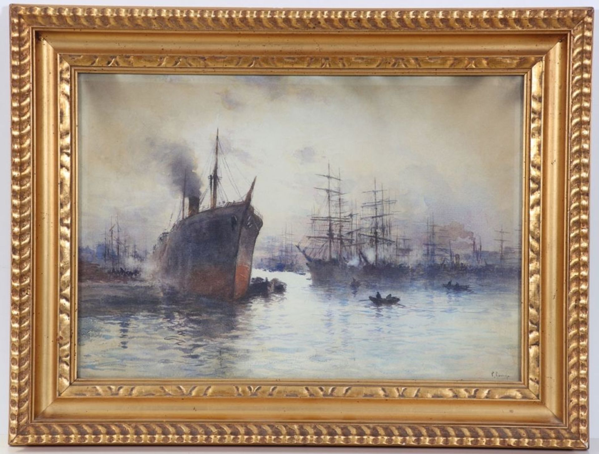 Paul Rossert1851 Lannoy - 1918 - Schiffe im Hafen - Aquarell/Papier. 30,5 x 44,5 cm. Sign. r. u.: P. - Image 2 of 2