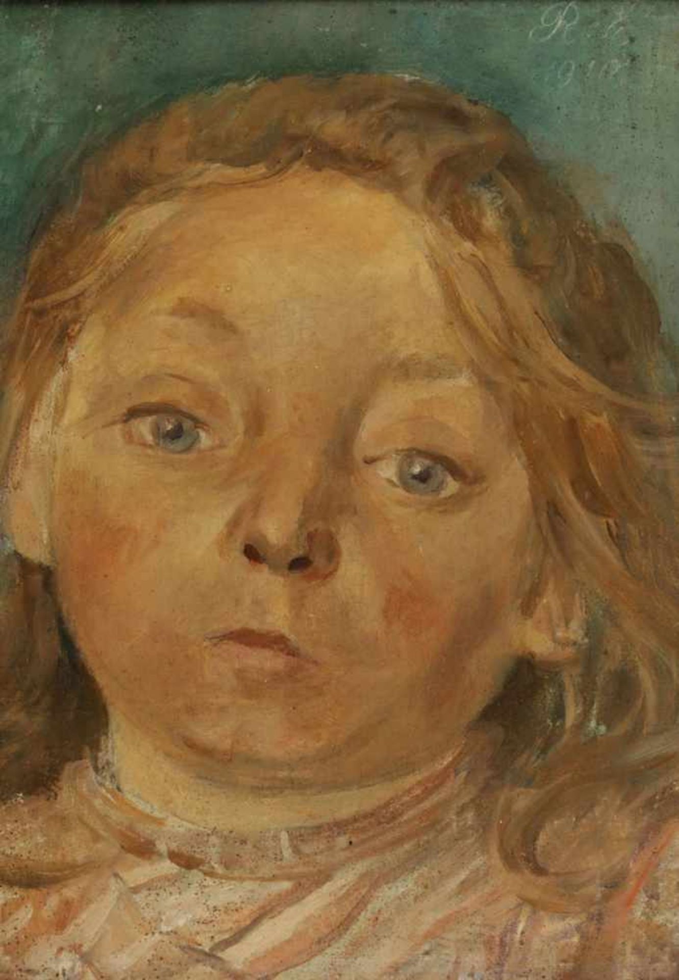 Künstler des 20. Jahrhunderts- Porträt eines jungen Mädchens - Öl/Holz. 21 x 15,5 cm. Verso bez.