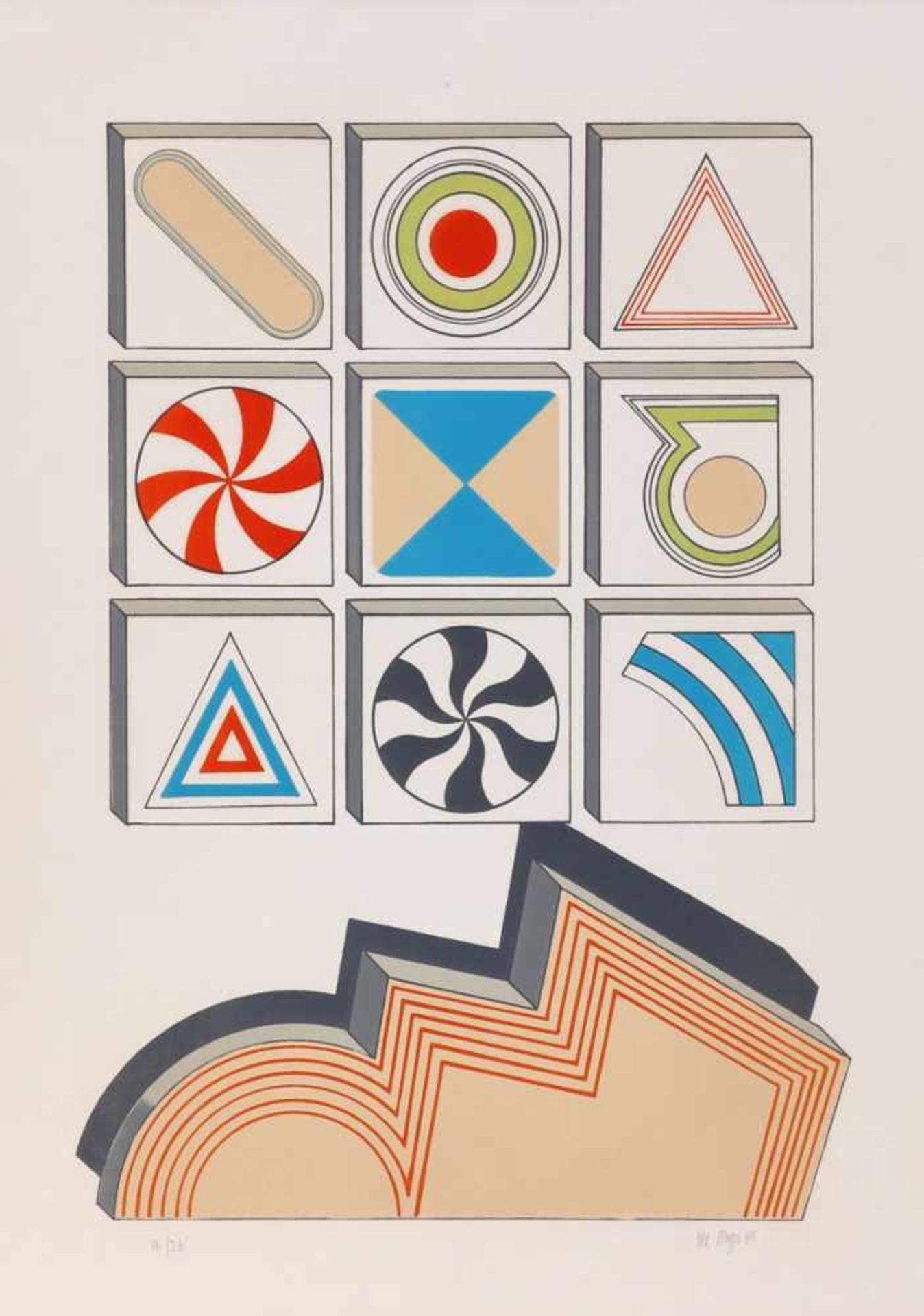 Lucio del Pezzo1933 Neapel - Cassellario - Farbserigrafie/Papier. 16/26. 50 x 35,5 cm, 61 x 45,5