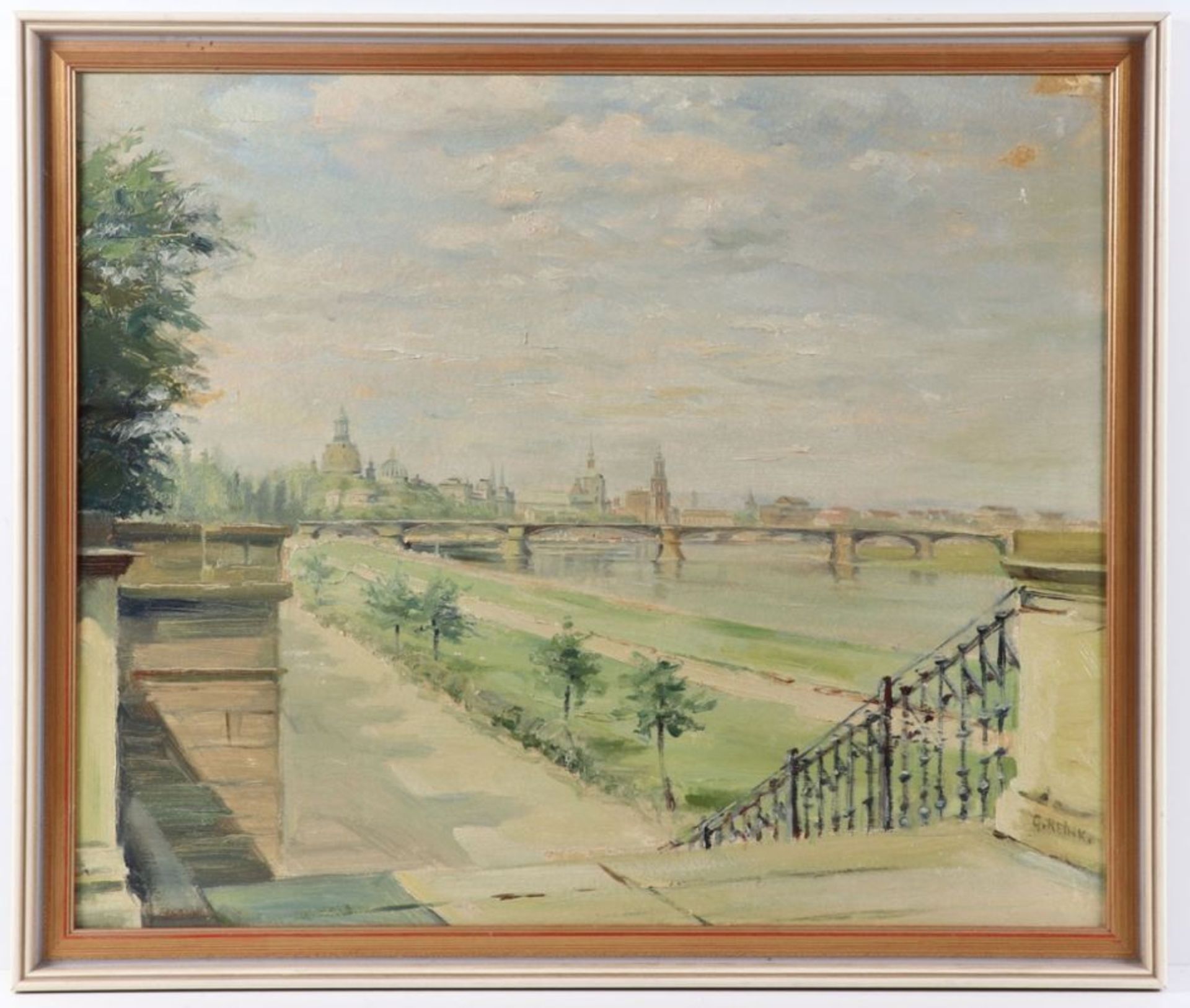 G. ReinkKünstler des 20. Jahrhunderts - Blick auf die Dresdner Altstadt - Öl/Hartfaser. 45 x 55 - Bild 2 aus 2