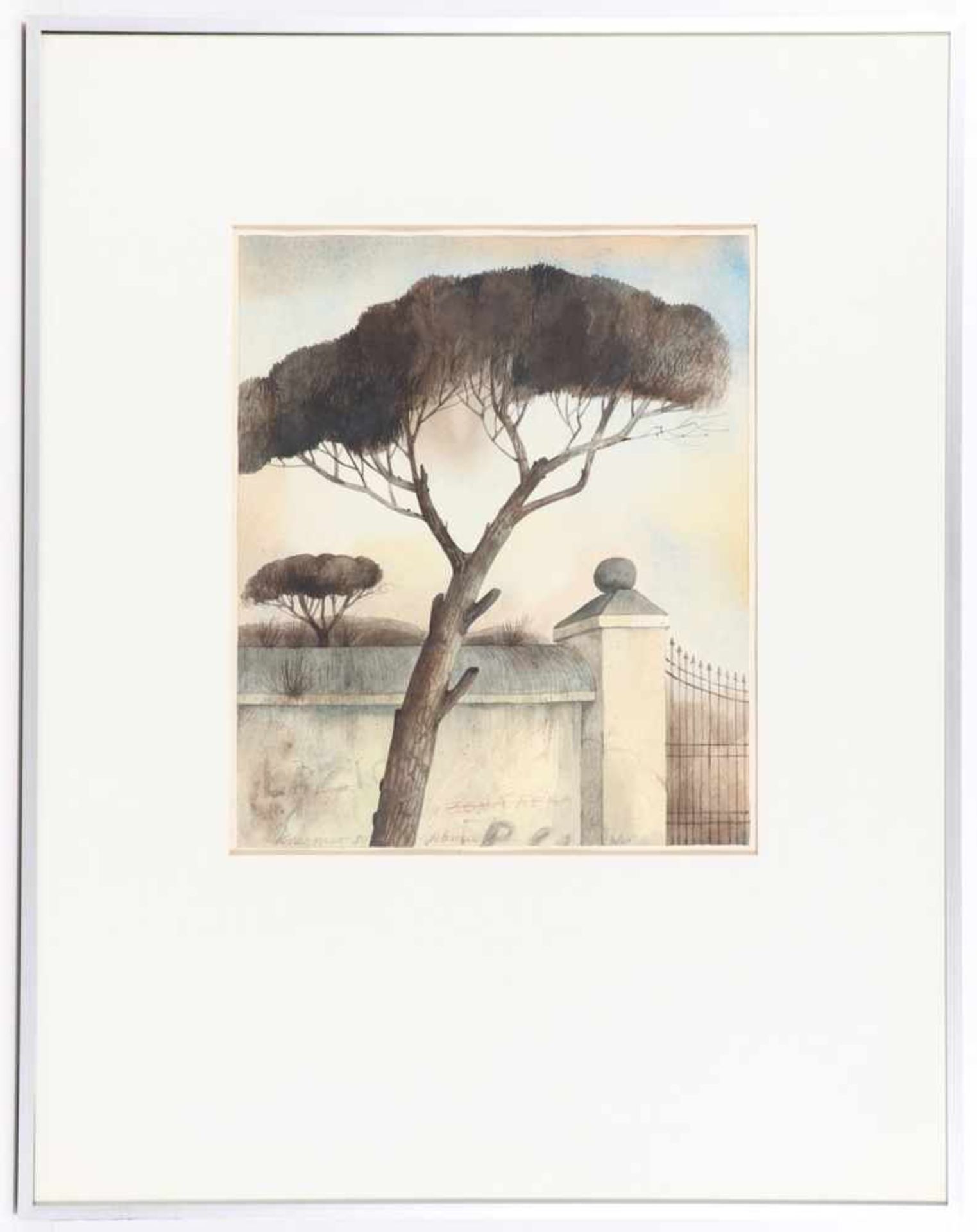 Dieter Kraemer1937 Hamburg - "Parktor" - Aquarell/Papier. 34 x 28,2 cm. Sign. und dat. l. u.: - Image 2 of 2