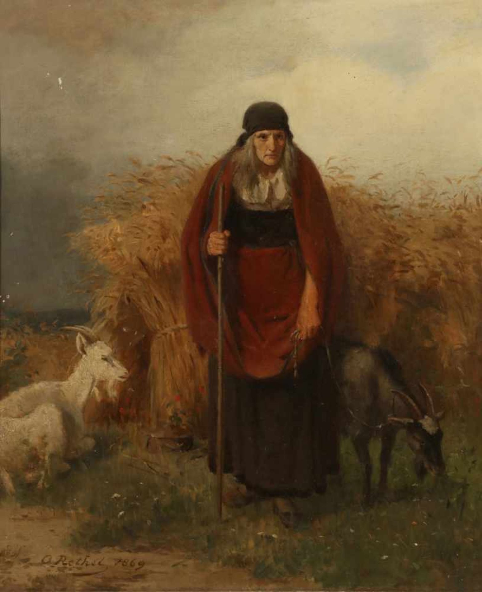 Otto Rethel1822 Aachen - 1892 Düsseldorf - Die Ziegenhirtin - Öl/Lwd. 56 x 47 cm. Sign. und dat.