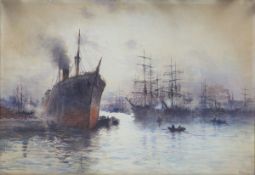 Paul Rossert1851 Lannoy - 1918 - Schiffe im Hafen - Aquarell/Papier. 30,5 x 44,5 cm. Sign. r. u.: P.