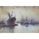 Paul Rossert1851 Lannoy - 1918 - Schiffe im Hafen - Aquarell/Papier. 30,5 x 44,5 cm. Sign. r. u.: P.