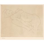 Künstler des 20. Jahrhunderts- Liegender weiblicher Akt - Radierung/Papier. 15,5 x 20,4 cm, 26,8 x