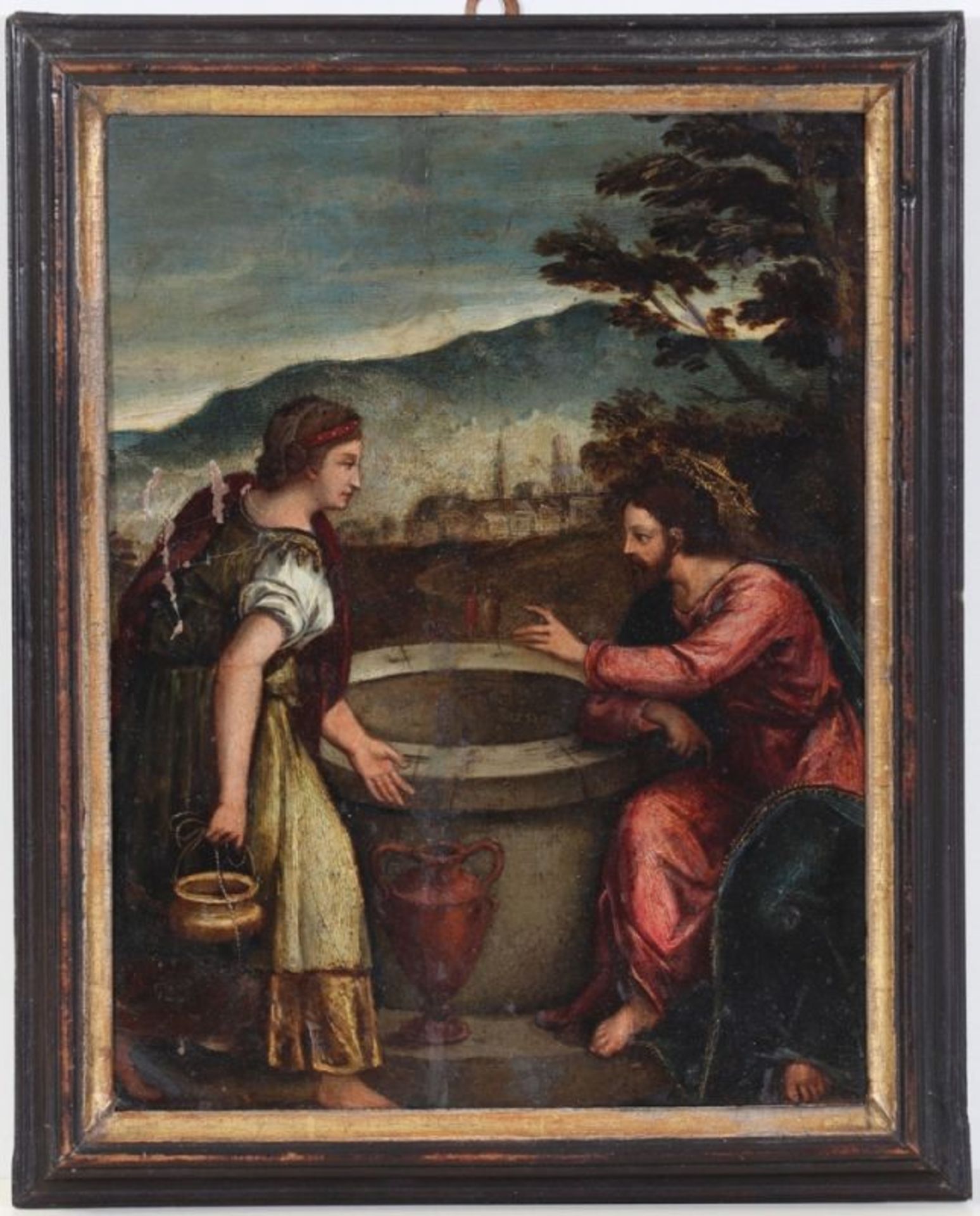 Künstler des frühen 18. Jahrhunderts- Jesus und die Samariterin - Öl/Kupfer. 24 x 18,5 cm. Rahmen. - Bild 2 aus 2