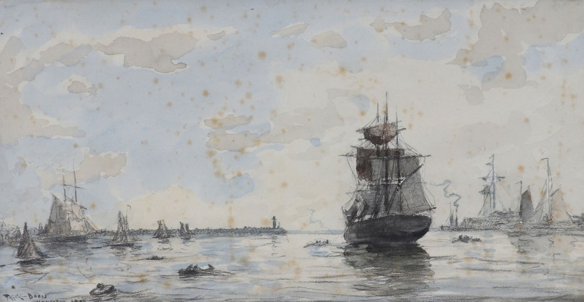 Frank Boggs1855 Springfield - 1926 Meudon - Boote im Hafen von Honfleur - Aquarell und Grafit/