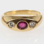 Rubin-Brillant-Ring585/- Gelbgold, ungestemp. Gewicht: 5,1 g. 1 Rubin im Ovalschliff ca. 0,3 - 0,4