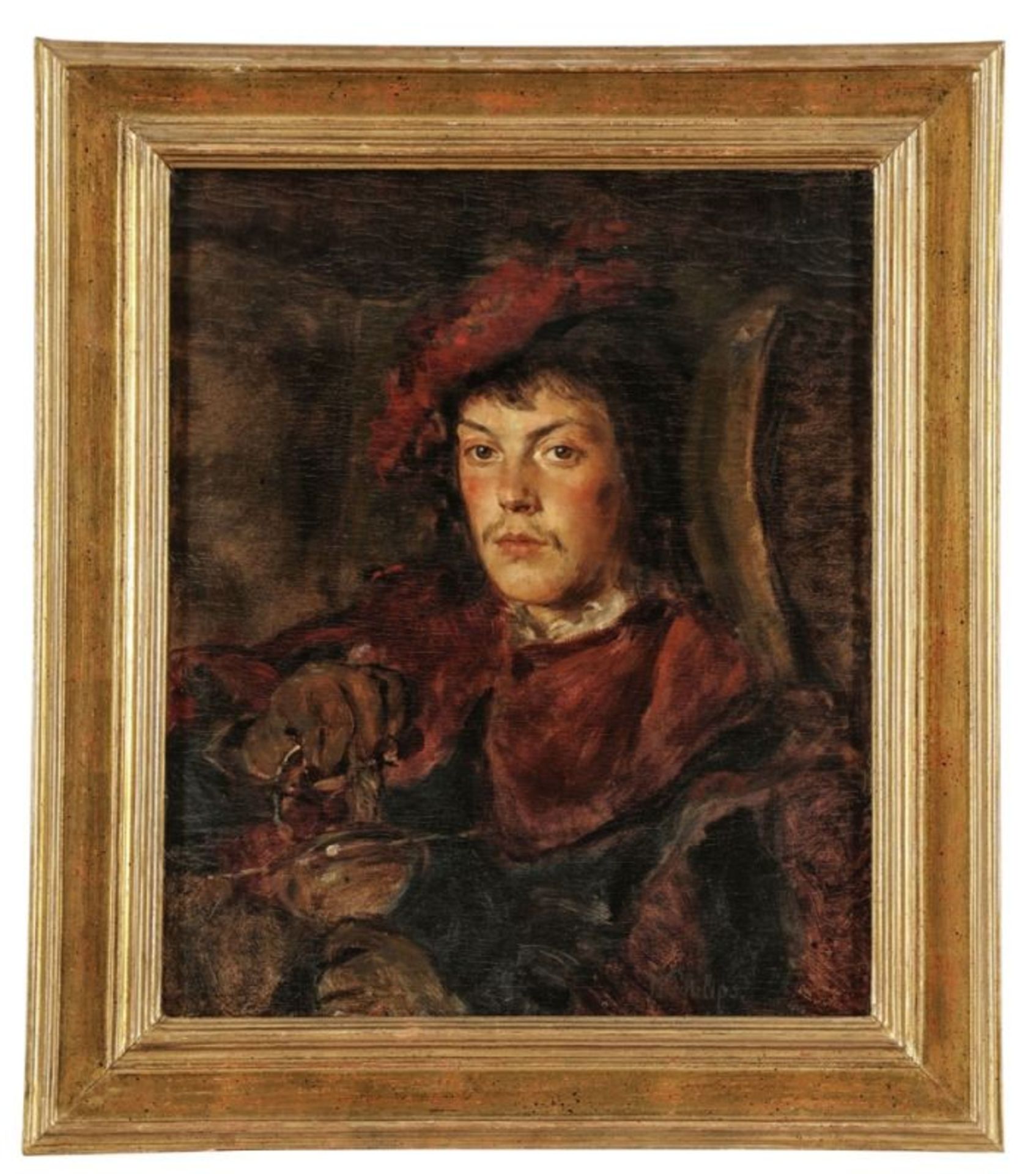Hermann August Philips1844 Aachen - 1927 München - Porträt von einem jungen Mann - Öl/Lwd. 56 x 47 - Image 2 of 2