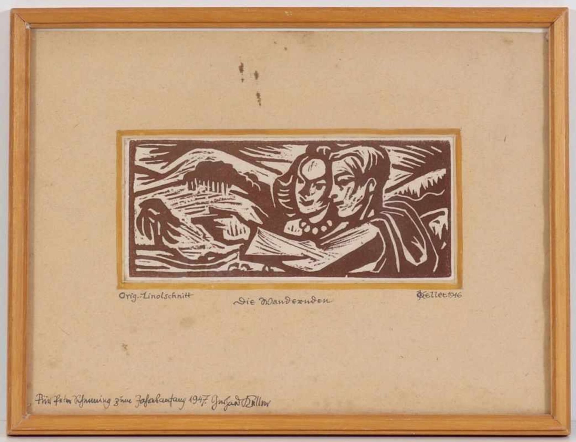 Gerhard Keller1905 - 1984 - "Die Wandernden" - Linolschnitt/Papier. 5,5 x 12,4 cm (