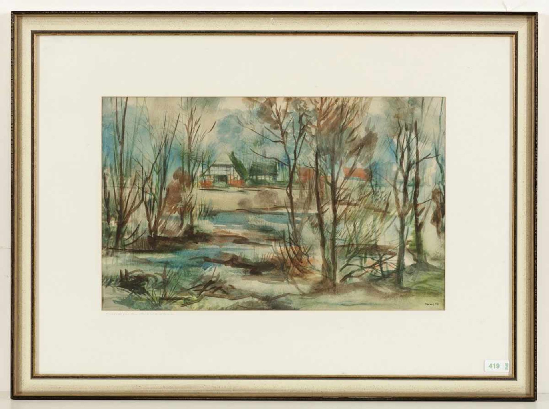 Ernst Thoms1896 Nienburg - 1983 Langeln-Wietzen - Landschaft mit Gehöft - Aquarell/Papier. 31 x 50 - Bild 2 aus 2