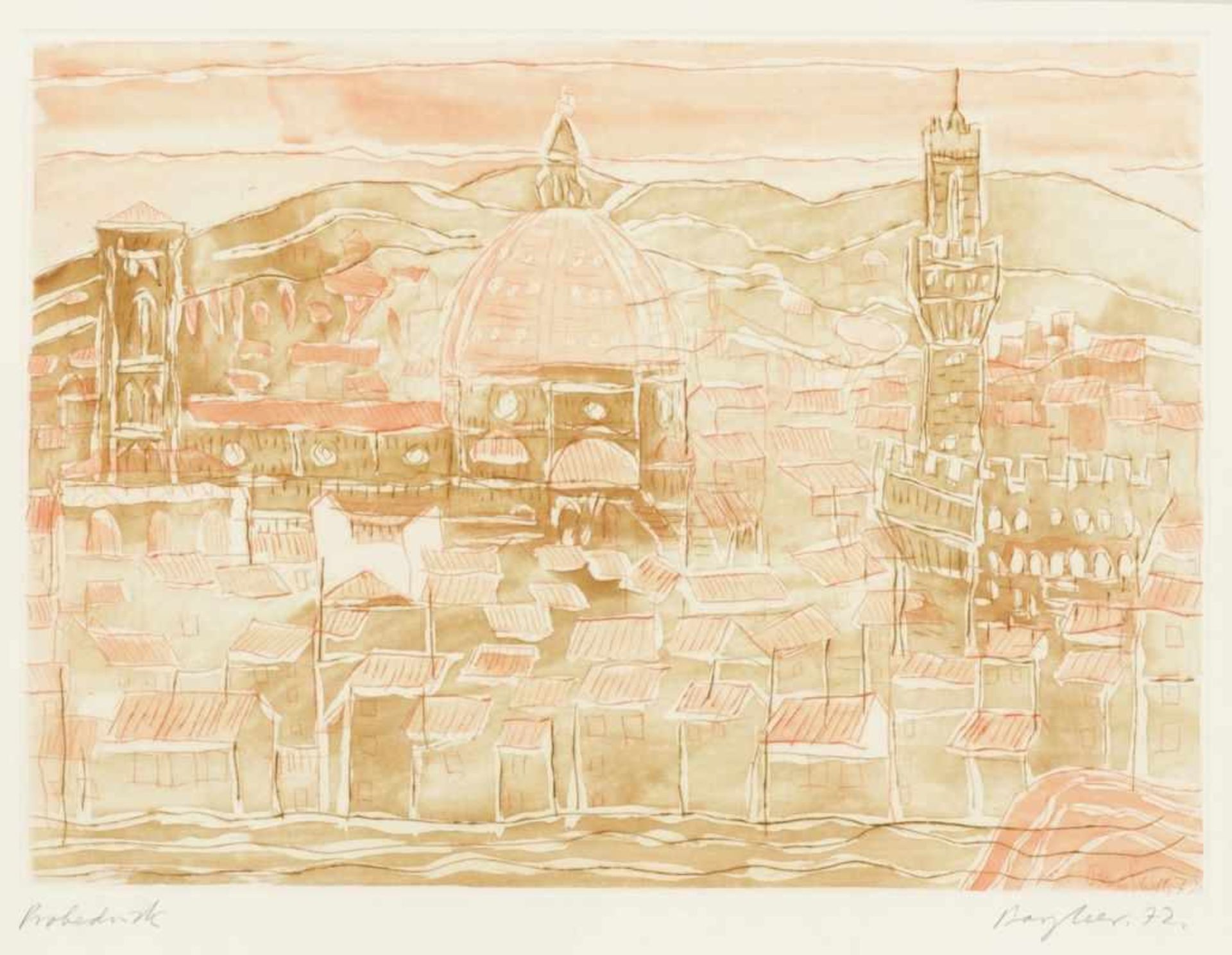 Eduard Bargheer1901 Hamburg - 1979 Hamburg - "Florenz" - Farbradierung/Papier. Probedruck. 30,5 x 42