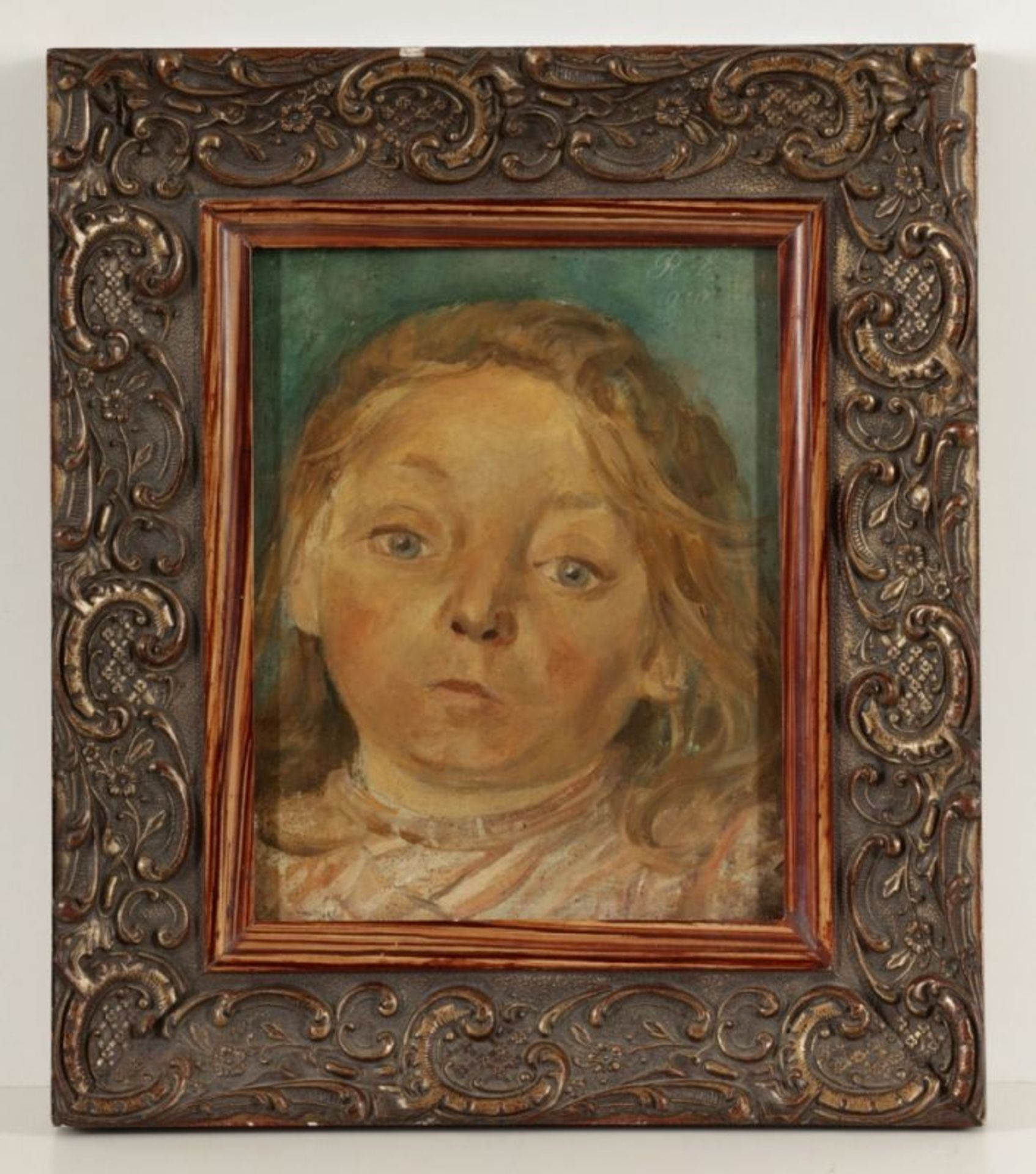 Künstler des 20. Jahrhunderts- Porträt eines jungen Mädchens - Öl/Holz. 21 x 15,5 cm. Verso bez. - Image 2 of 2