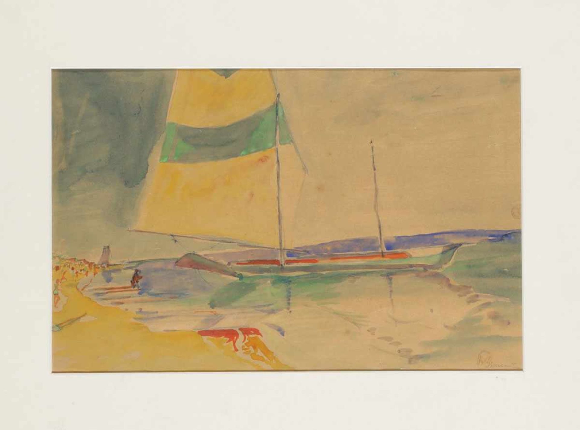 Hedwig von Branca,1890 Nürnberg - 1985 München - Segelboote - Aquarell/gelber Malkarton. 26 x 40 cm. - Bild 2 aus 2