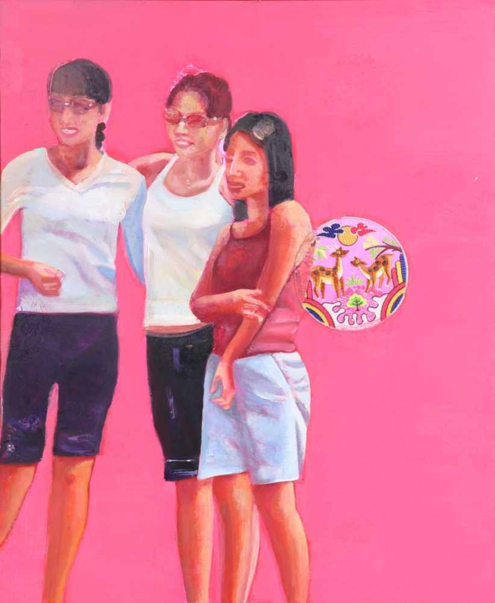 Ukn Lee1963 Seoul - "girls, girls, girls" - Öl/Seide. 60,5 x 50 cm. Rahmenleiste.- - -22.00 %