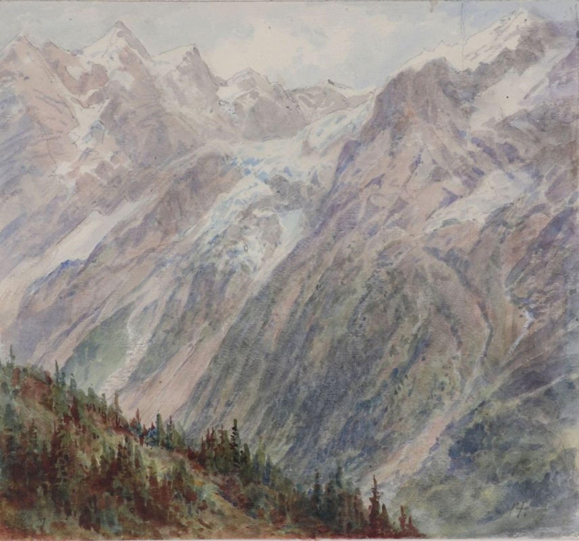 Wilhelm Starke1835 - 1905 - "Oberer Steinberg. Roththalgletscher" - Aquarell und Bleistift/Papier.