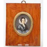 MiniaturFrankreich, 1840. - "Marie Coste de Triquerville" - Gouache/Elfenbein. 9 x 7,5 cm. Sign. und