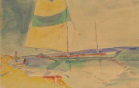 Hedwig von Branca,1890 Nürnberg - 1985 München - Segelboote - Aquarell/gelber Malkarton. 26 x 40 cm.