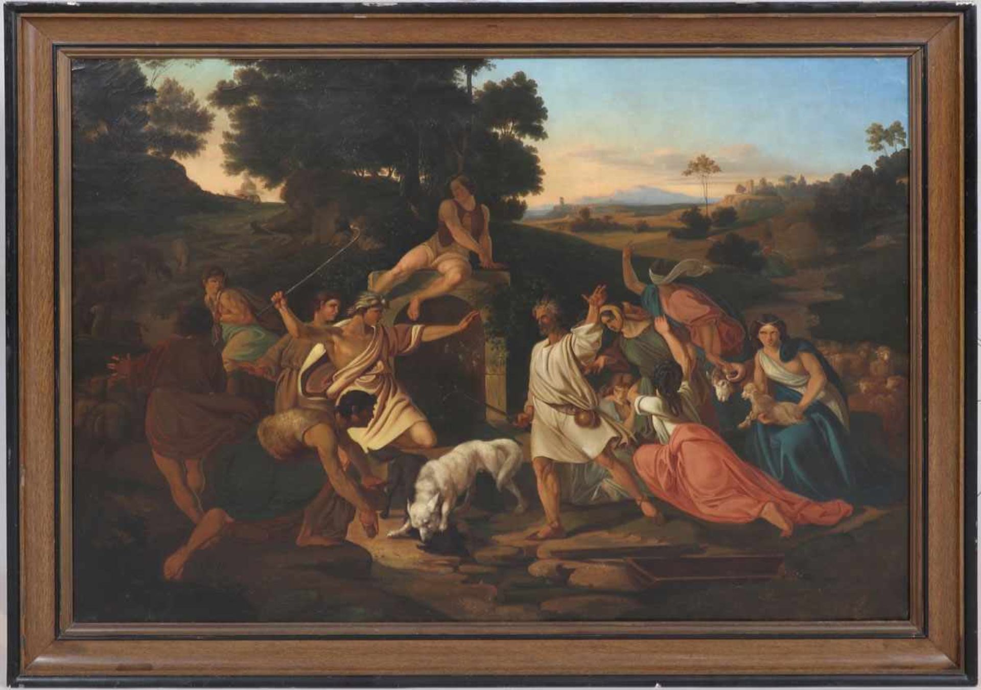 Künstler des 19. Jahrhunderts - Brunnenstreit von Isaak und den Philistern - Öl/Lwd. 126 x 173 cm. - Bild 2 aus 3