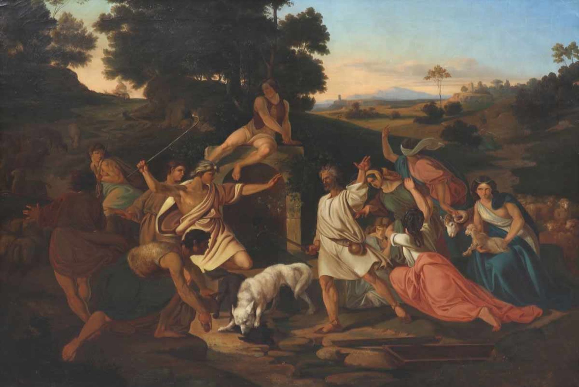 Künstler des 19. Jahrhunderts - Brunnenstreit von Isaak und den Philistern - Öl/Lwd. 126 x 173 cm.