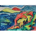 Künstler des 20. Jahrhunderts- Bergige Landschaft - Öl/Papier. 50 x 70 cm. Rahmen. - Provenienz: