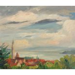 Friedrich August Herkendell1876 Düsseldorf - 1940 Düsseldorf - Kleines Dorf mit Seeblick - Öl/Lwd.