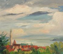 Friedrich August Herkendell1876 Düsseldorf - 1940 Düsseldorf - Kleines Dorf mit Seeblick - Öl/Lwd.