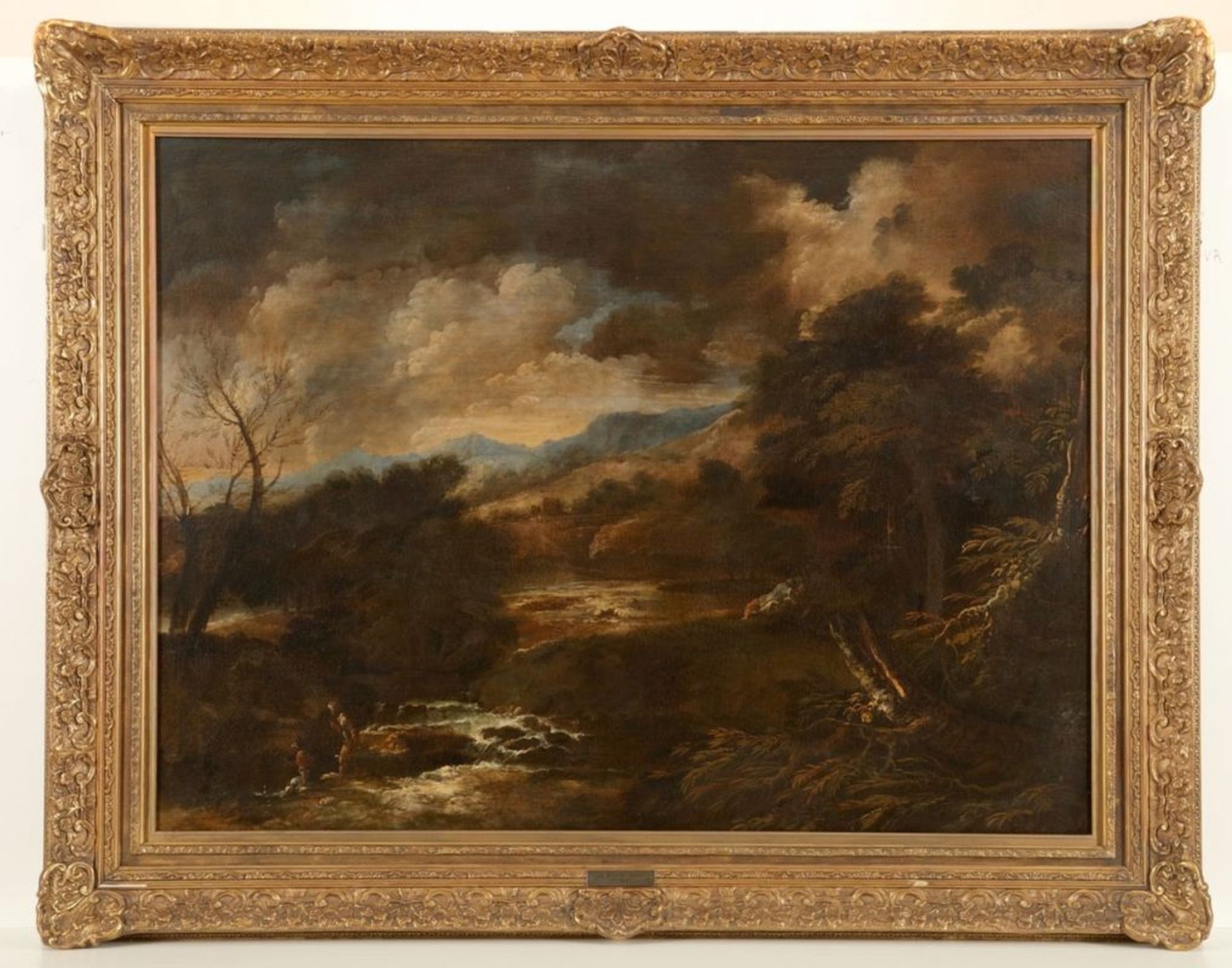 Italienischer Meister des 17./18. Jahrhunderts- Italienische Flusslandschaft mit Figuren - Öl/Lwd. - Bild 2 aus 3