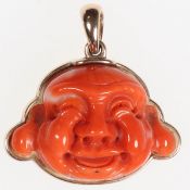 Buddha-Kopf - Korallenanhänger585/- Roségold, gestemp. Gewicht: 7,9 g. 1 geschnitzte Koralle (1,7