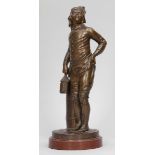 Bronzebildner um 1900- "Jeannot!" - Bronze. Braun patiniert. Rötlicher Marmorsockel. H. o./m.
