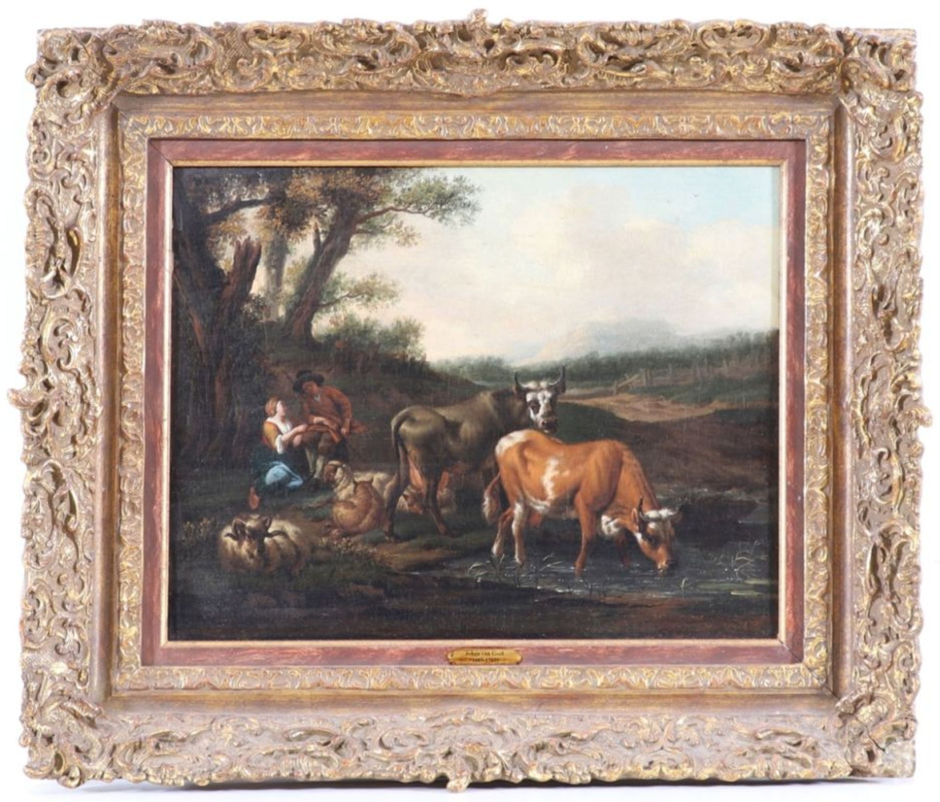 Johann van Gool1685 Den Haag - 1763 Den Haag - Schäfer bei der Rast - Öl/Lwd. Doubl. 37,5 x 46,5 cm. - Bild 2 aus 2