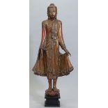 Stehender BuddhaWohl Burma. Holz. Gold und rot gefasst. Schmucksteine. H. 167 cm. Kl. Abplatzer.