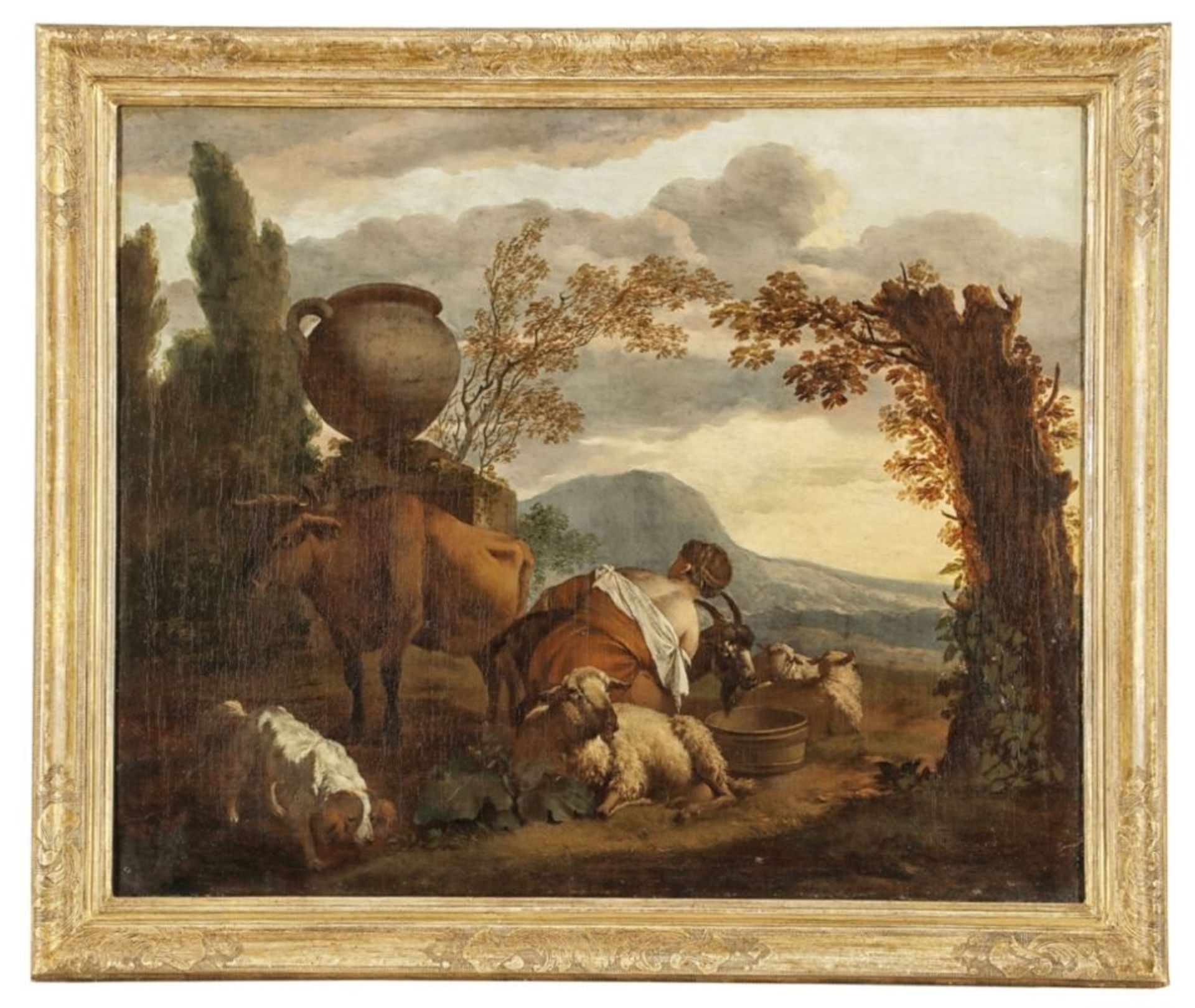 Simon van der Does1653 Amsterdam - 1718 Antwerpen - Bäuerin in italienischer Landschaft - Öl/Lwd. - Bild 4 aus 4