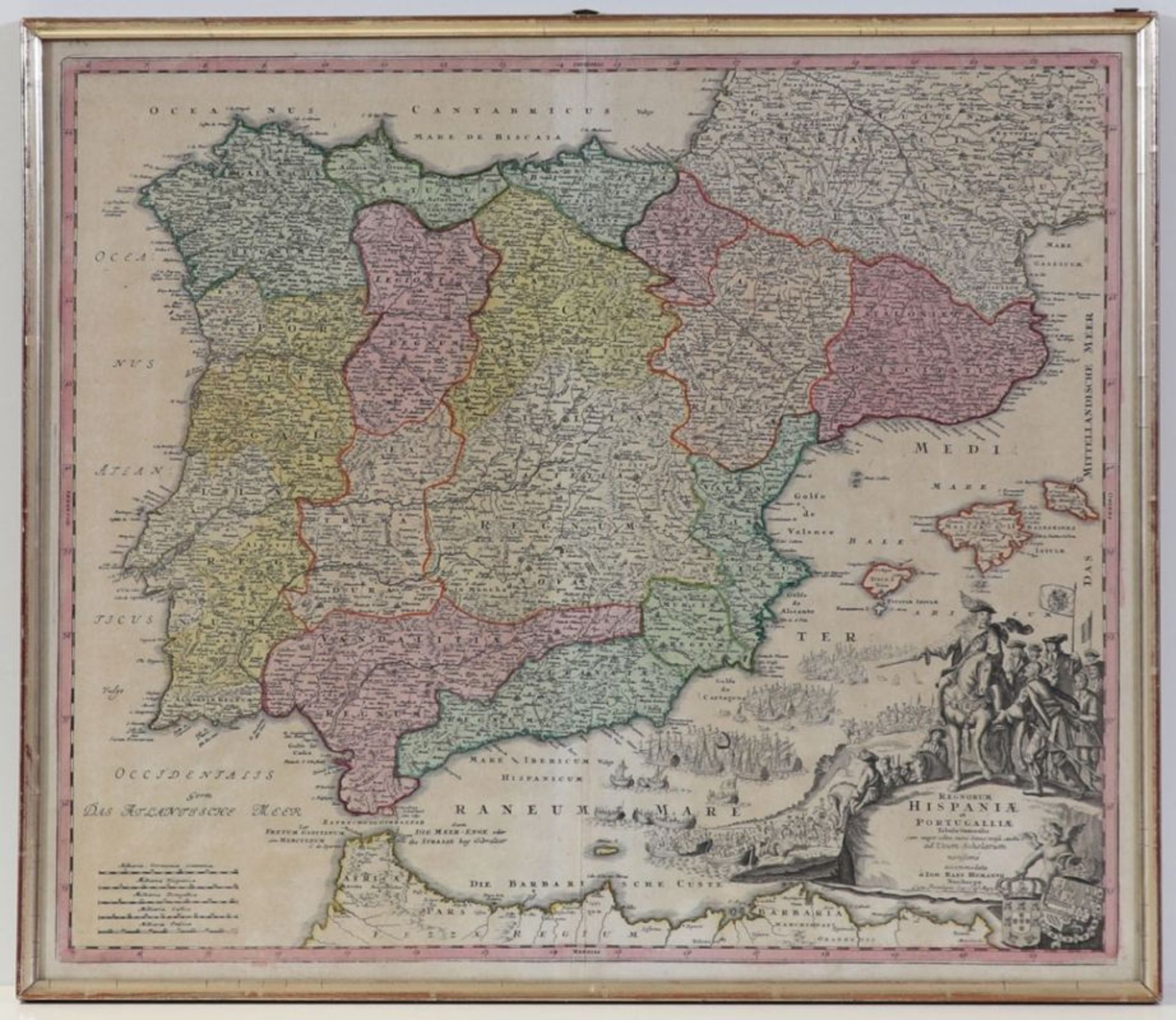 Johann Baptist Homann1664 Kambach - 1724 Nürnberg - "Regnorum Hispaniae et Portugalliae" - Kolor. - Bild 2 aus 2