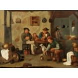 Niederländischer Genremaler des 17. Jahrhunderts- Häusliche Szene - Öl/Holz. Parkettiert. 40 x 53,