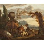 Simon van der Does1653 Amsterdam - 1718 Antwerpen - Bäuerin in italienischer Landschaft - Öl/Lwd.