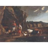 Künstler des späten 17. Jahrhunderts- Hirten bei der Rast - Öl/Lwd Doubl. auf Sperrholzplatte. 45