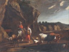 Künstler des späten 17. Jahrhunderts- Hirten bei der Rast - Öl/Lwd Doubl. auf Sperrholzplatte. 45