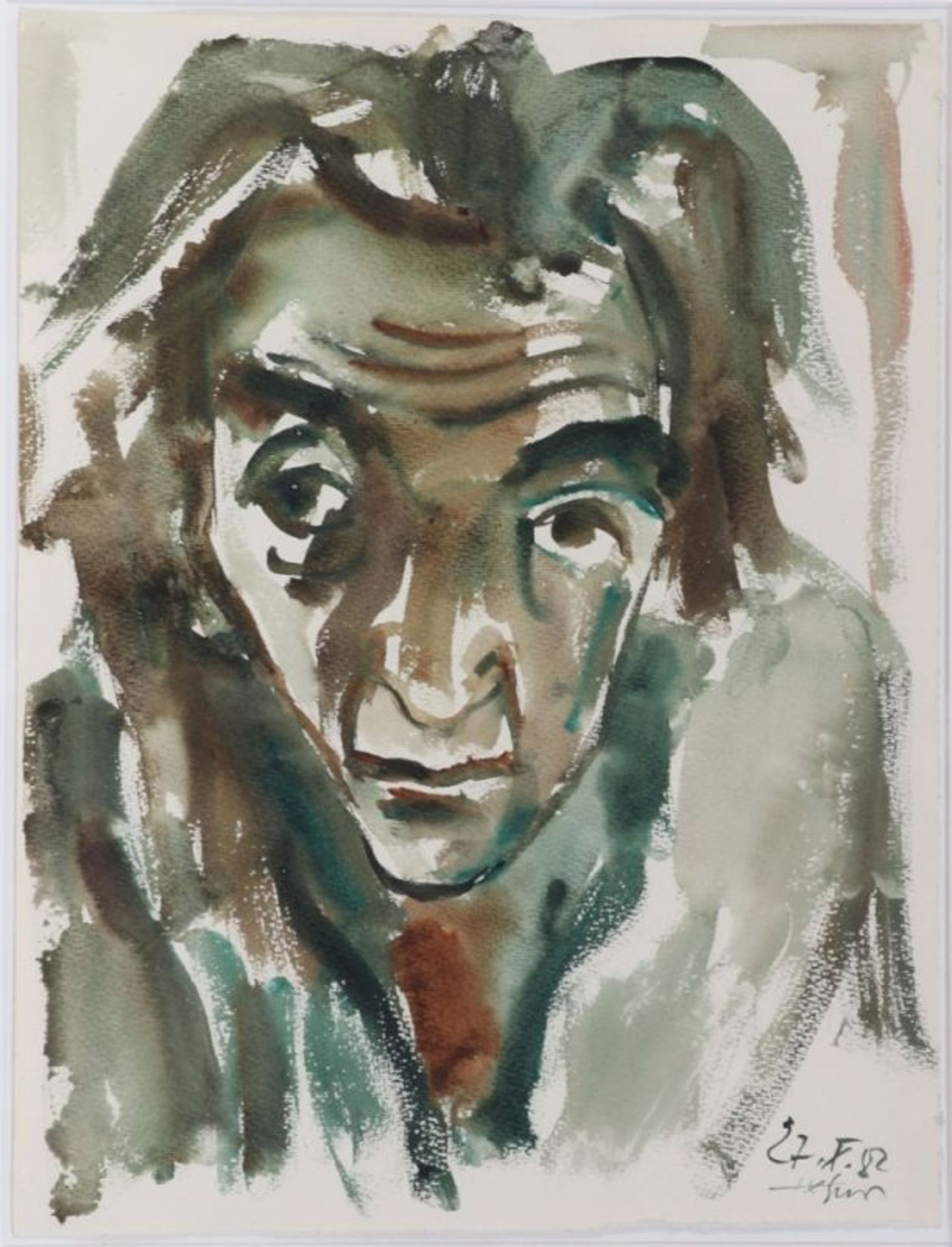 Heinz TetznerGersdorf 1920 - 2007 Gersdorf - "Selbst" - Aquarell/Papier. 48,5 x 37,2 cm. Dat. und