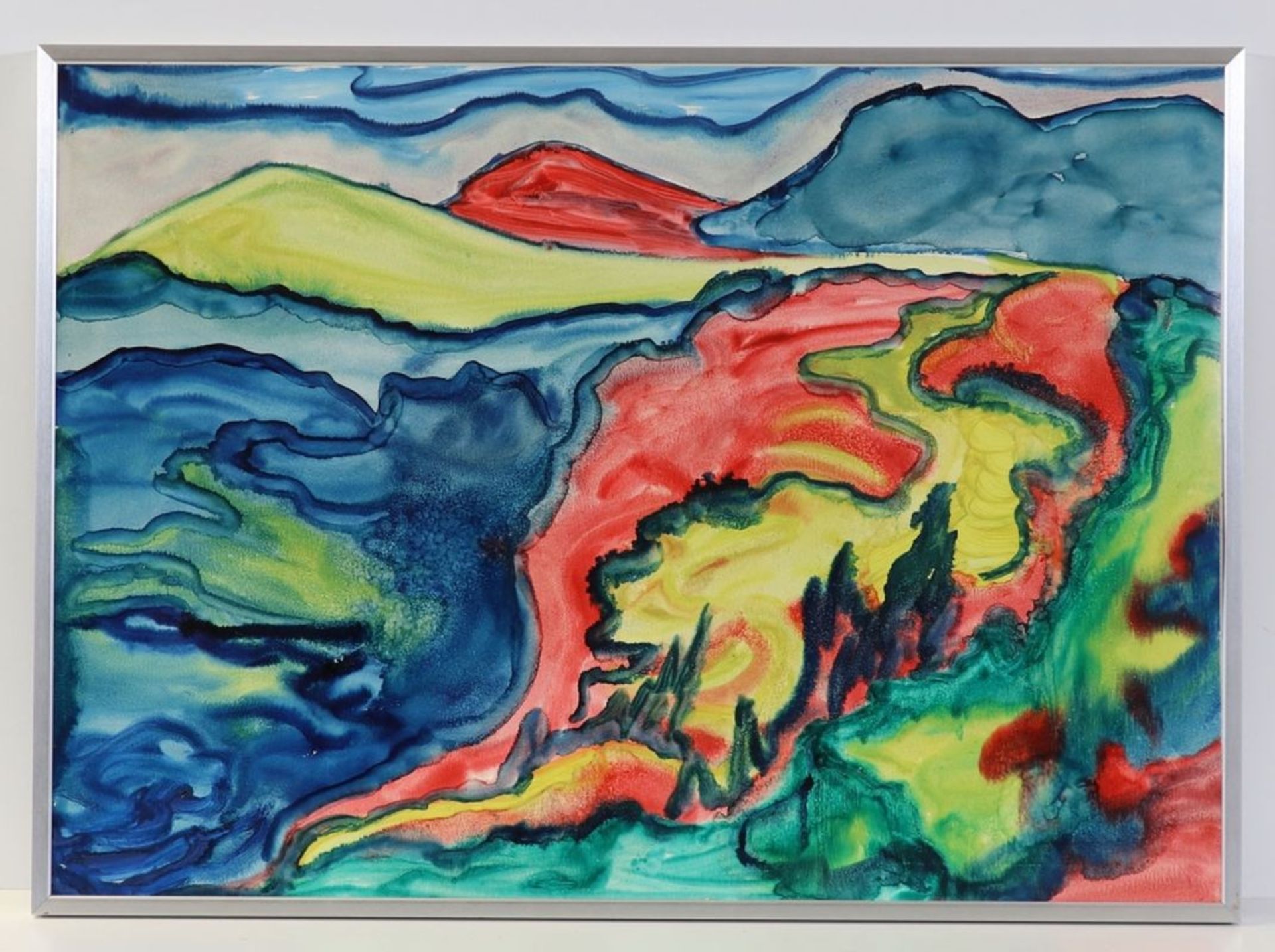 Künstler des 20. Jahrhunderts- Bergige Landschaft - Öl/Papier. 50 x 70 cm. Rahmen. - Provenienz: - Bild 2 aus 2