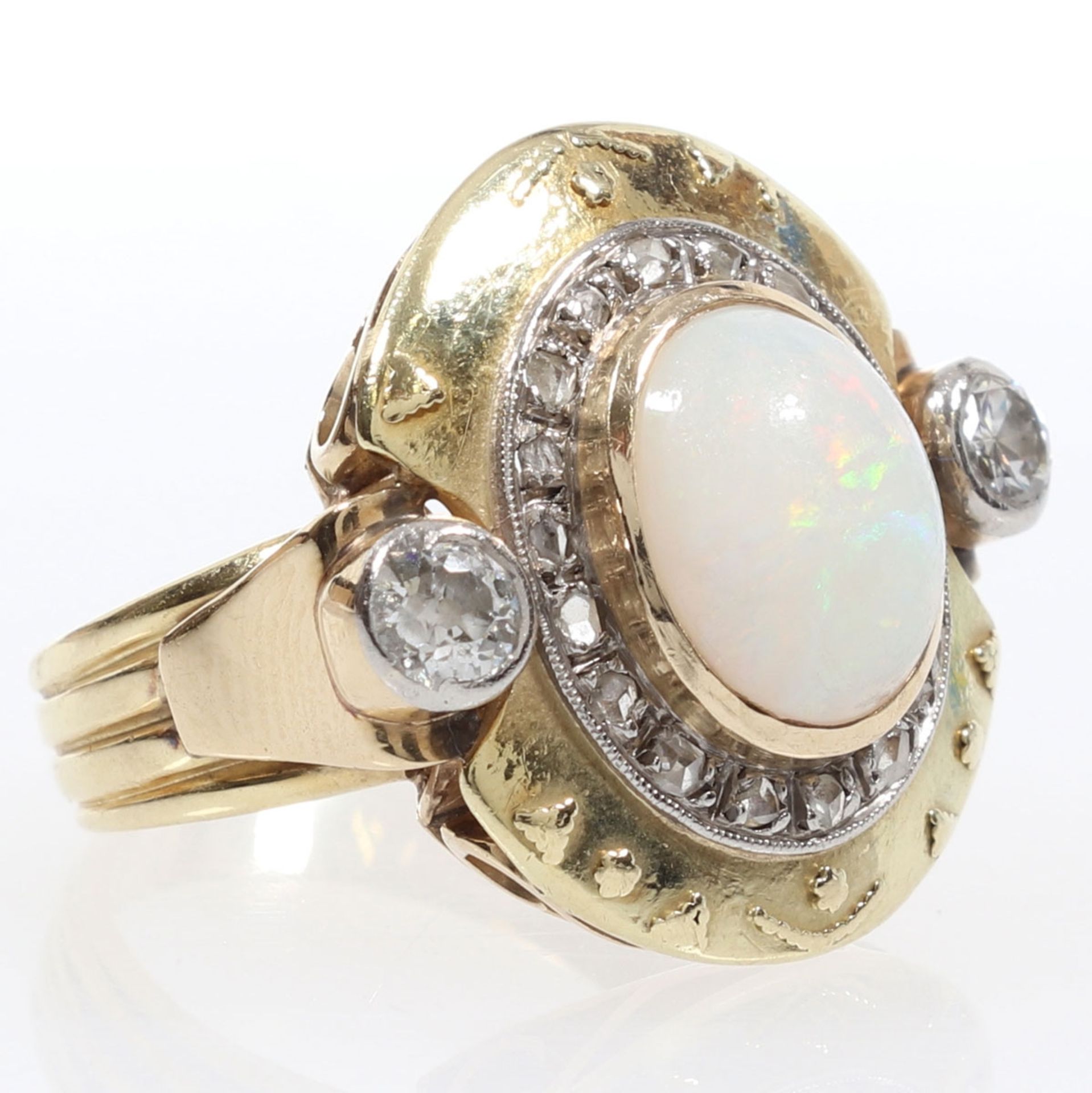 Opal-Ring und zwei Altschliffdiamanten - Image 2 of 2