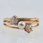 Romantischer antiker Trilogie-Ring mit Diamanten und Perle