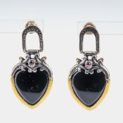 Paar Herz-Ohrhänger mit Onyx